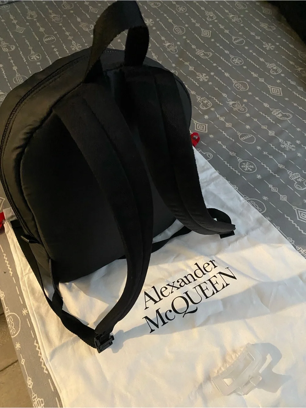 Alexander McQueen Black Backpack with White Logo Print